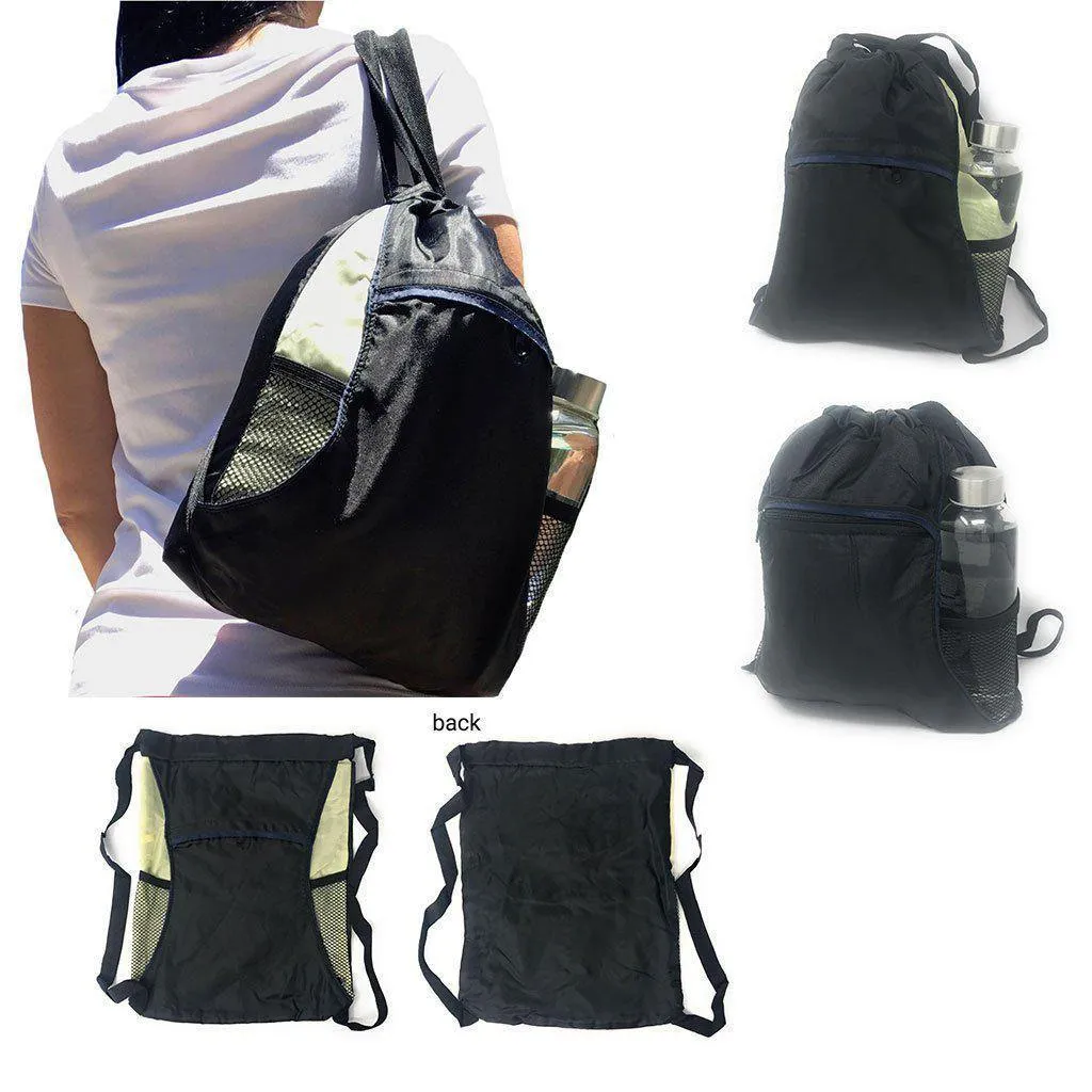 1 Dozen Drawstring Backpack Rucksack Totes Sack Pack Bags Light Weight Wholesale Lot Bulk