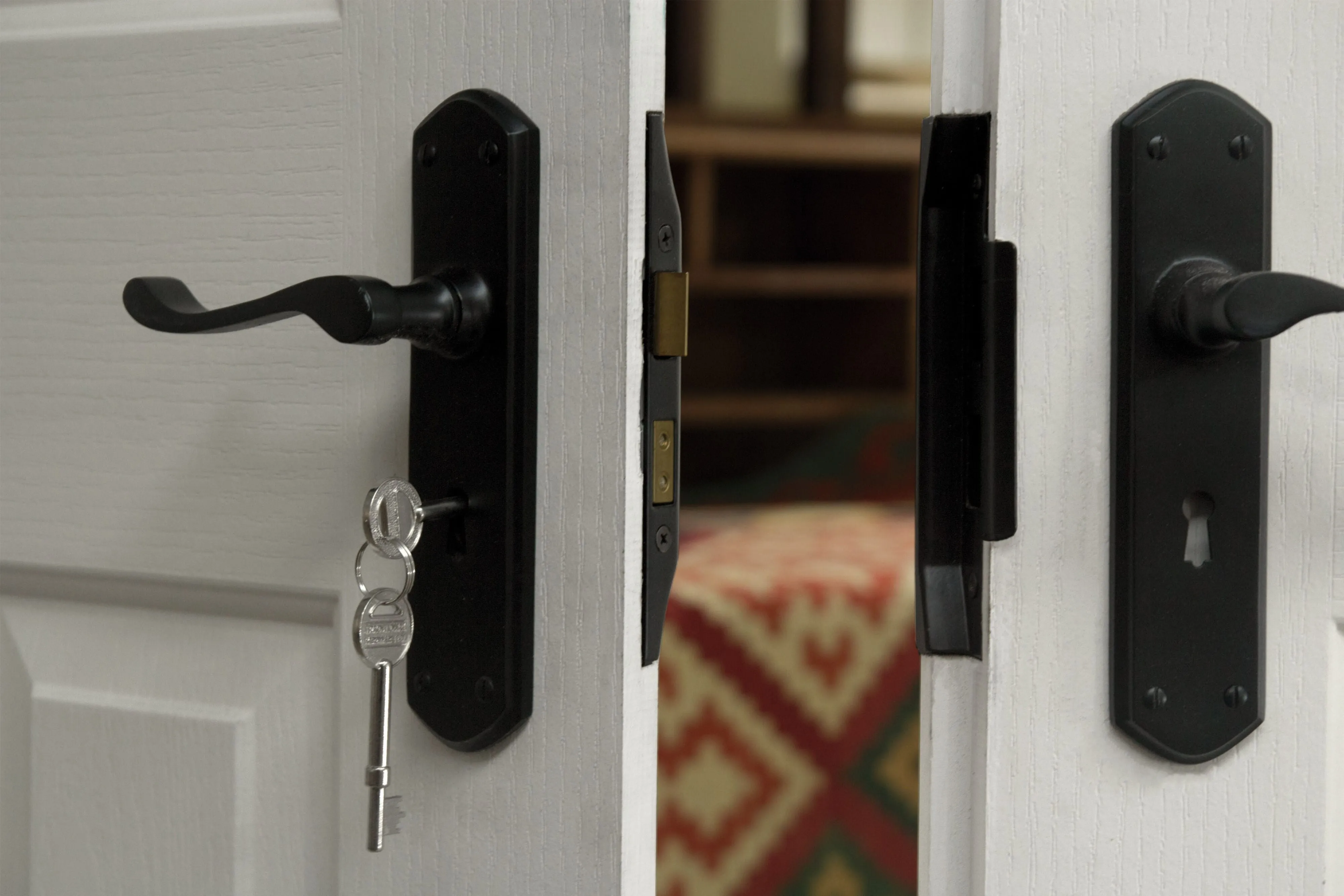 1928 Door Lever Windsor Lock Pair Matte Black H200xP60xW45mm
