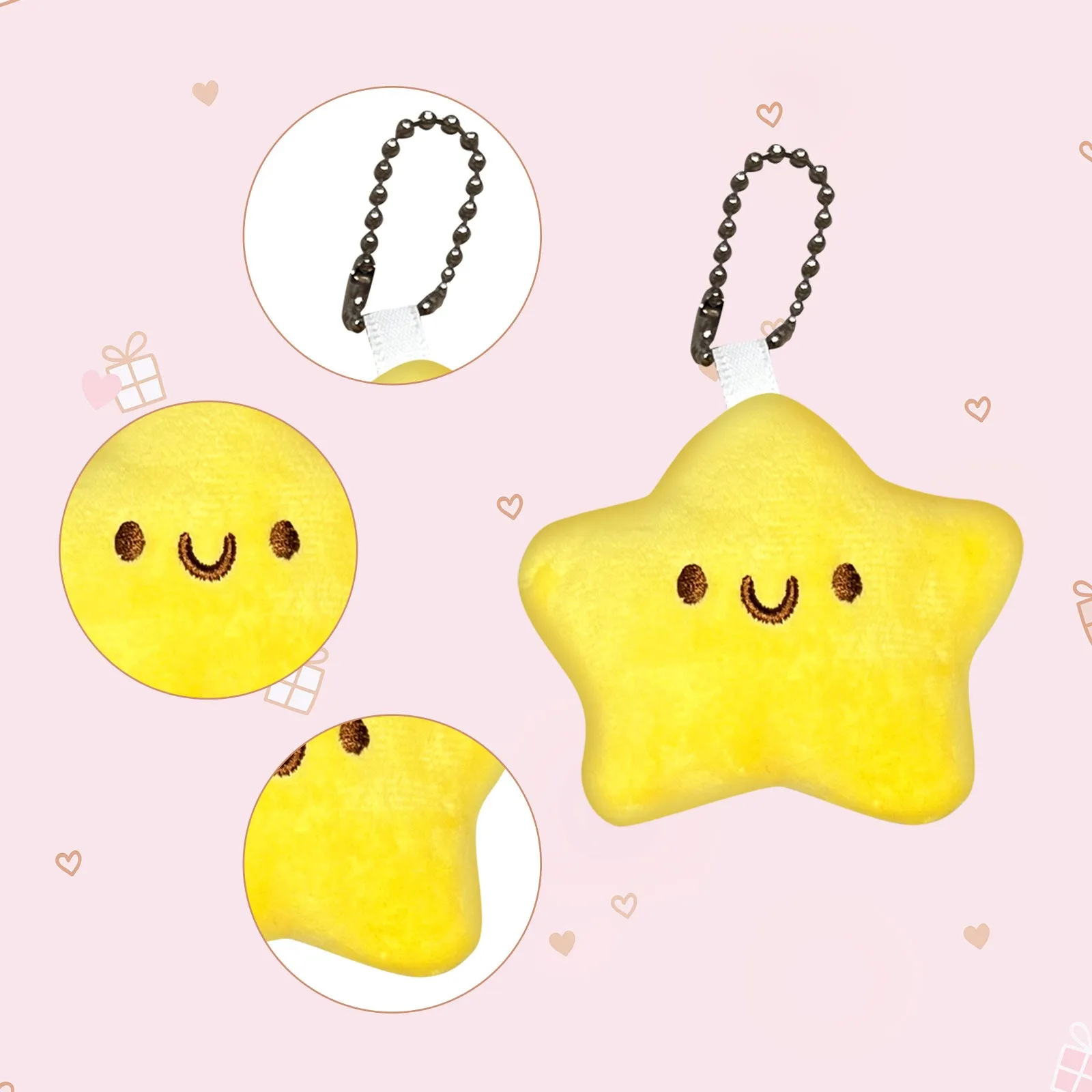 Adorable Star Plush Toy Keychain – Soft Yellow Kawaii Stuffed Star with Cute Smile for Kids, Bags, and Gifts
