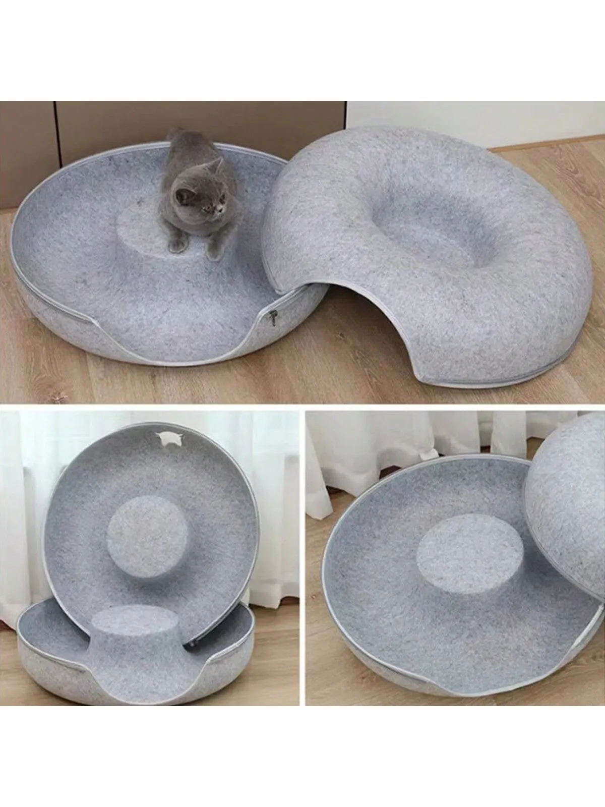 All-Season Universal Pet Felt Cat Tunnel, Durable Scratch-Resistant Material With Zipper Design,