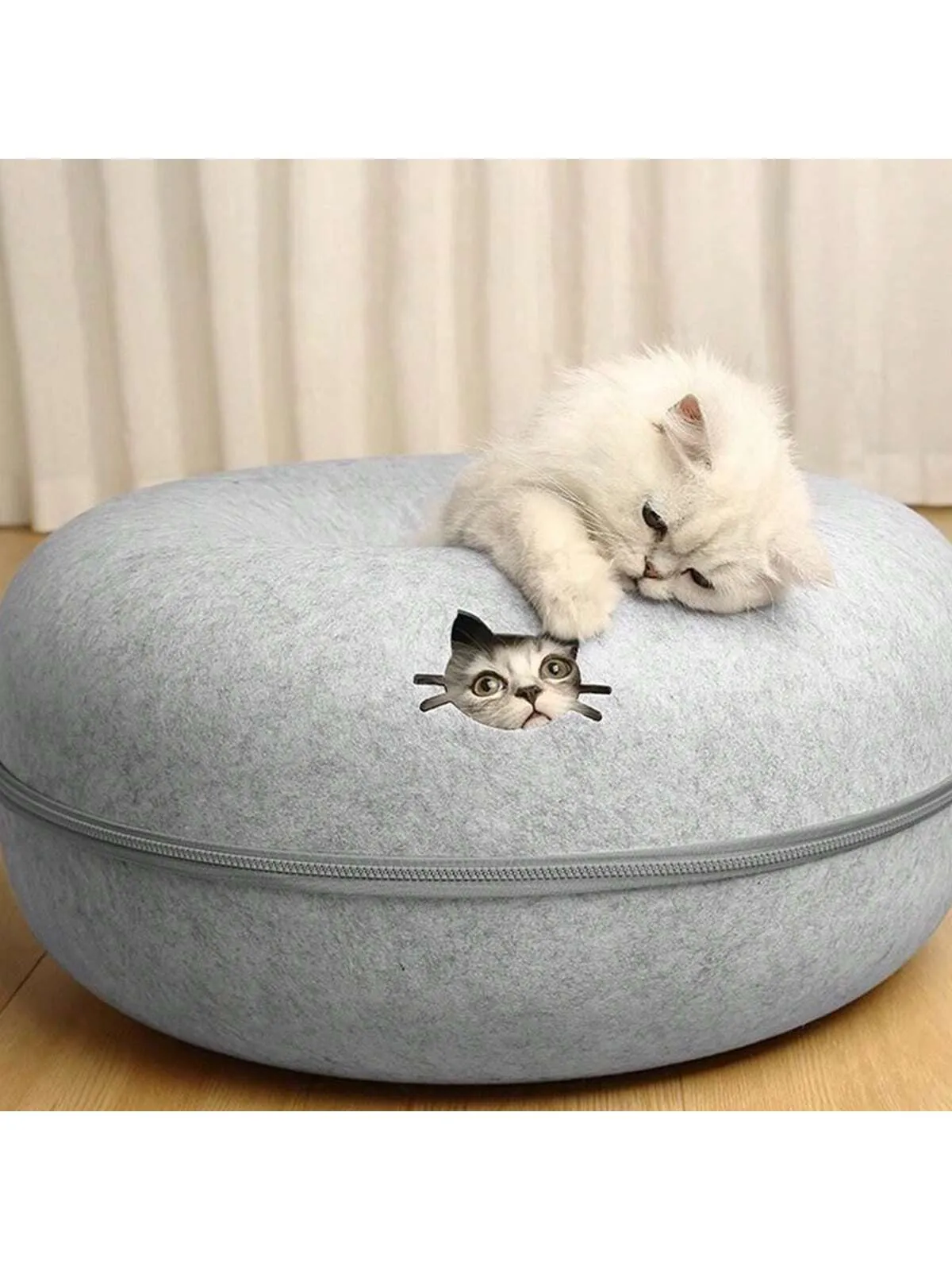 All-Season Universal Pet Felt Cat Tunnel, Durable Scratch-Resistant Material With Zipper Design,