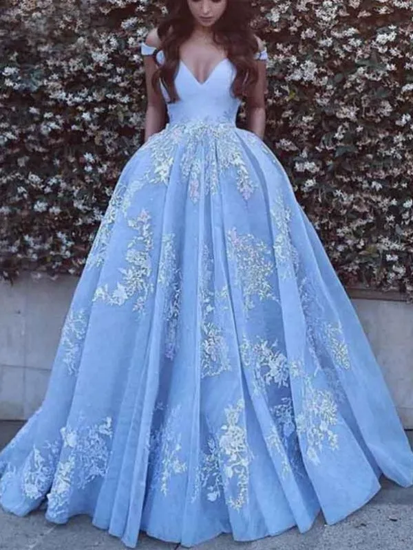 Attractive Ice Blue Ball Gown Lace Wedding Dress