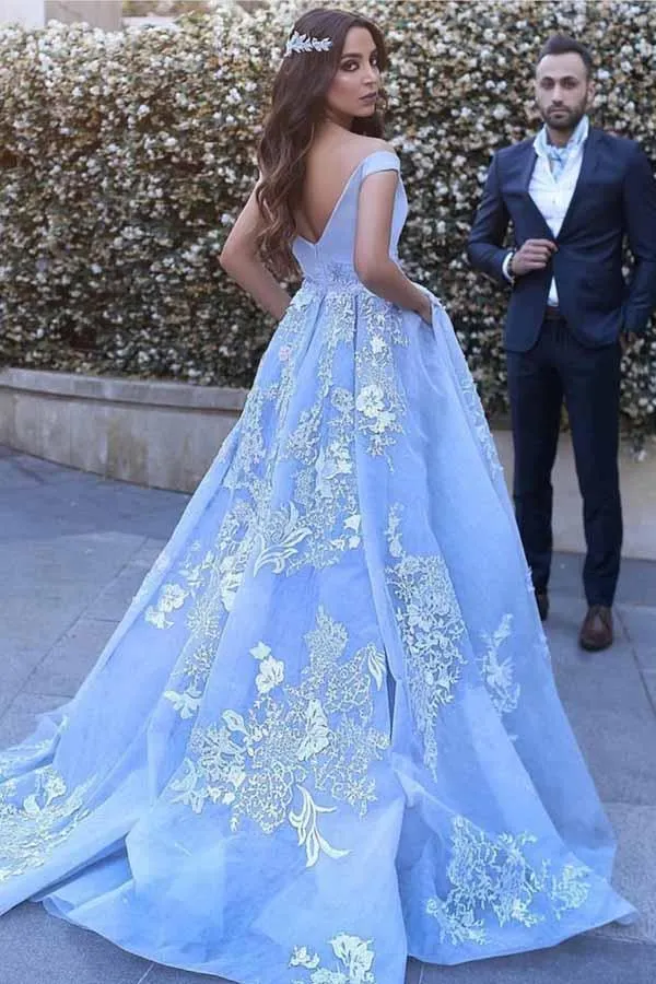 Attractive Ice Blue Ball Gown Lace Wedding Dress
