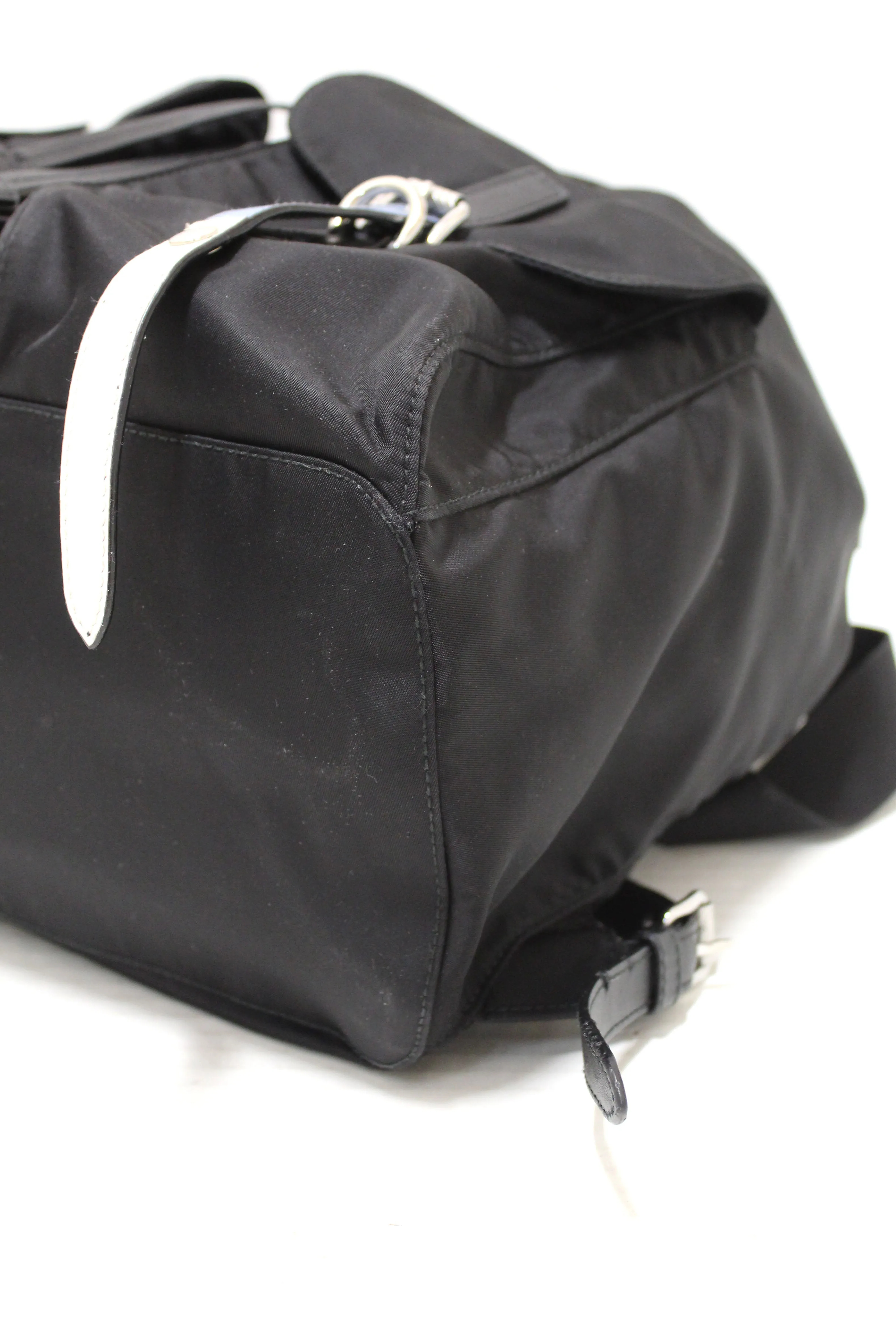 Authentic Prada Black Nylon with Blue/White Leather Strap Elektra Tessuto Backpack