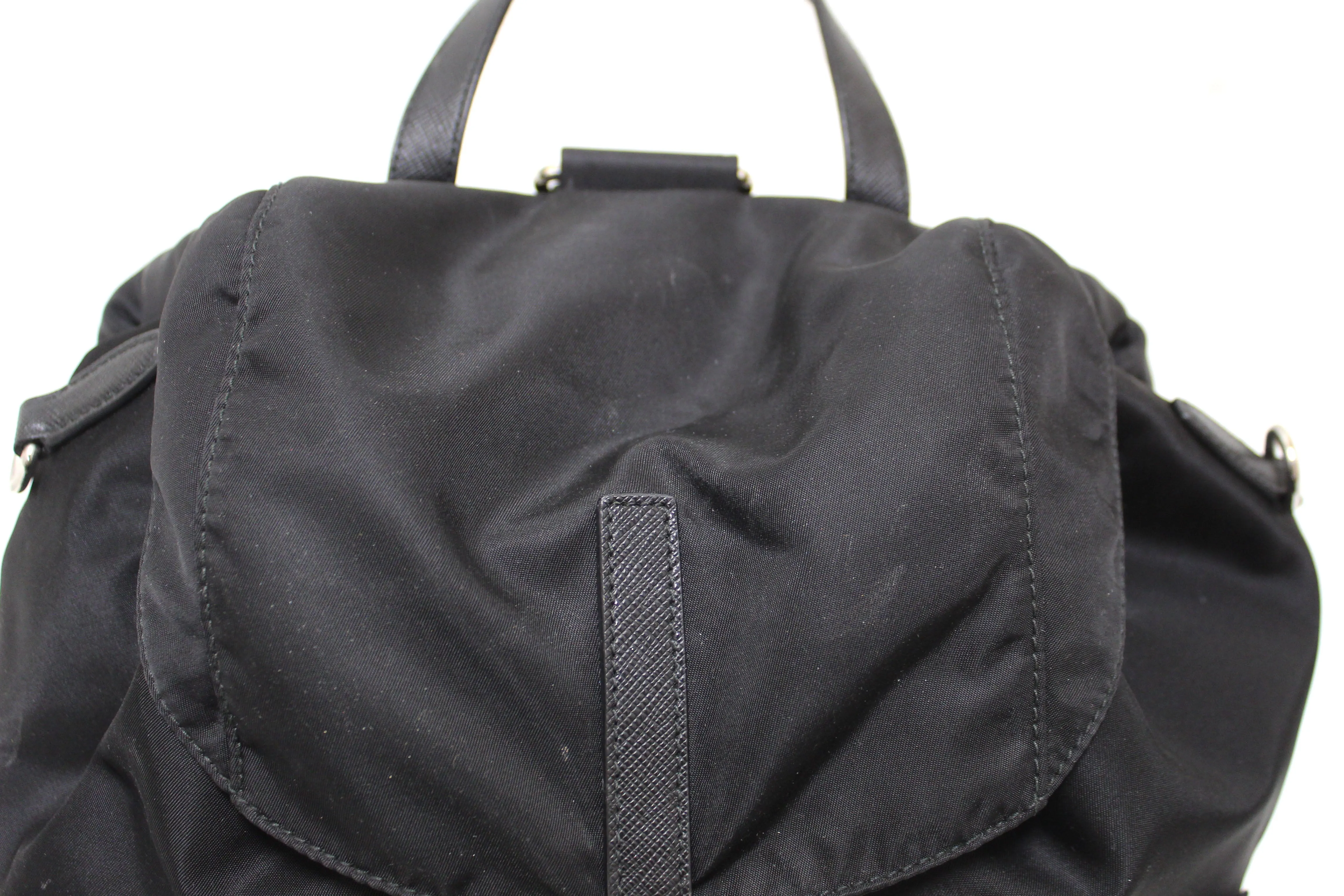 Authentic Prada Black Nylon with Blue/White Leather Strap Elektra Tessuto Backpack