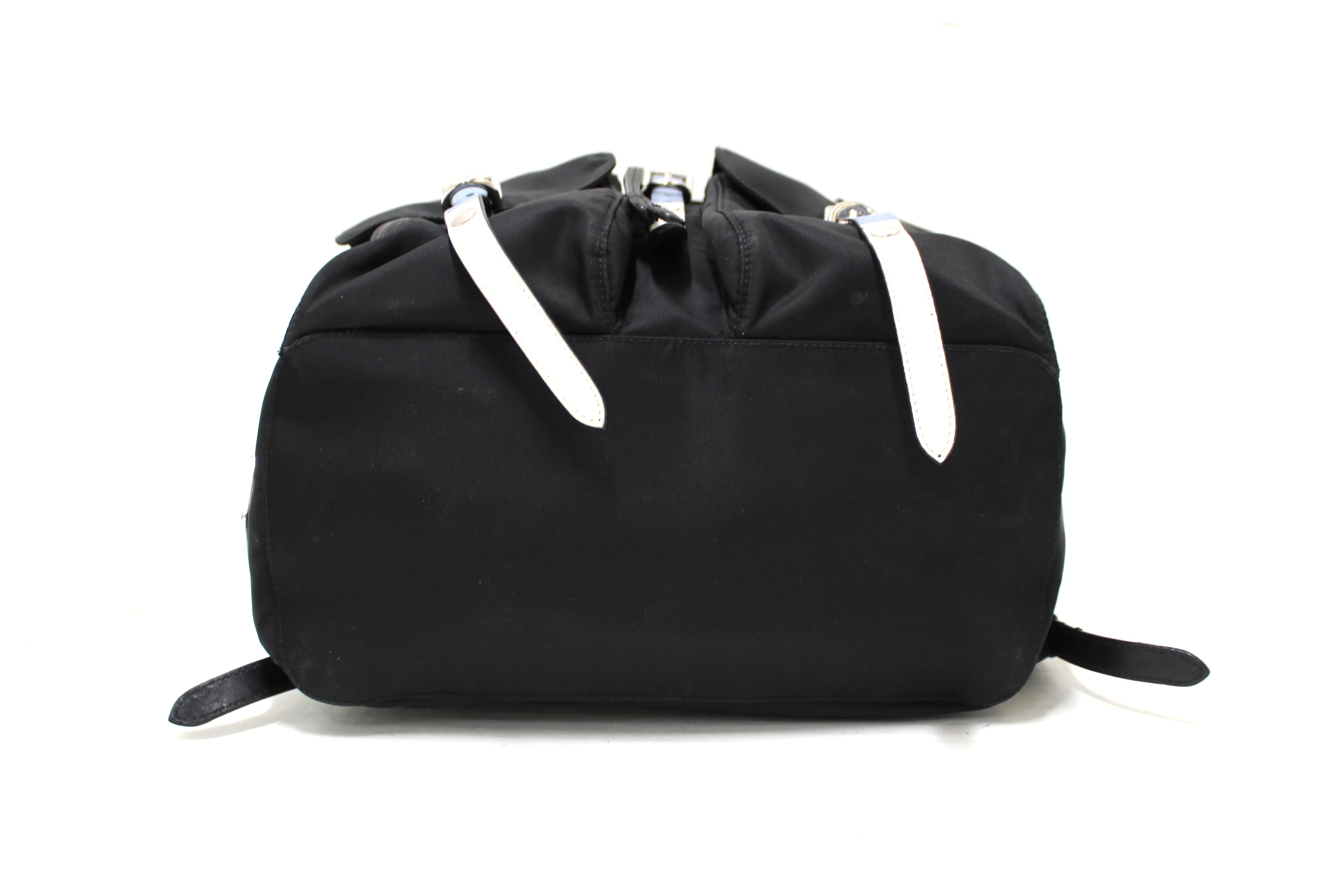 Authentic Prada Black Nylon with Blue/White Leather Strap Elektra Tessuto Backpack