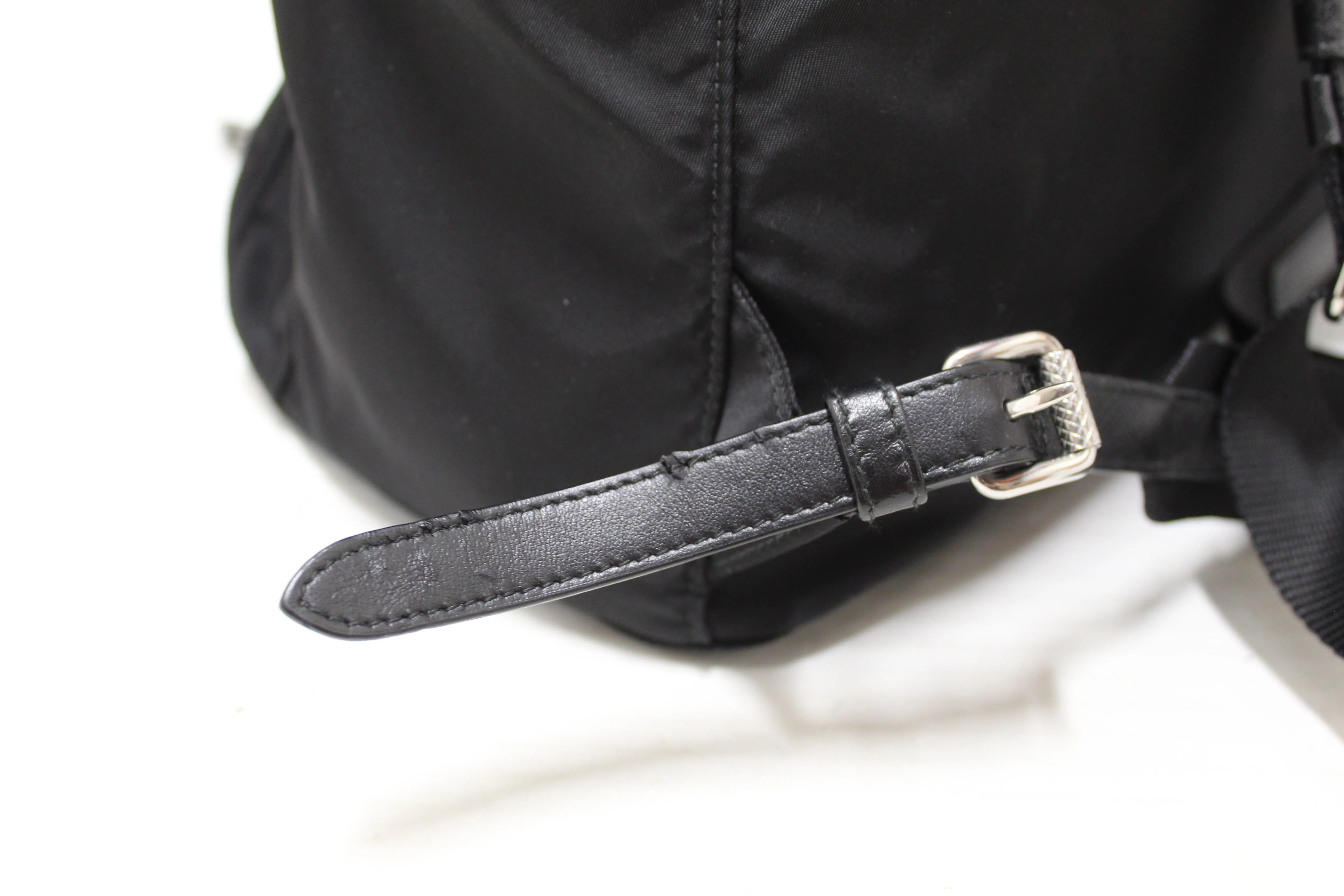 Authentic Prada Black Nylon with Blue/White Leather Strap Elektra Tessuto Backpack