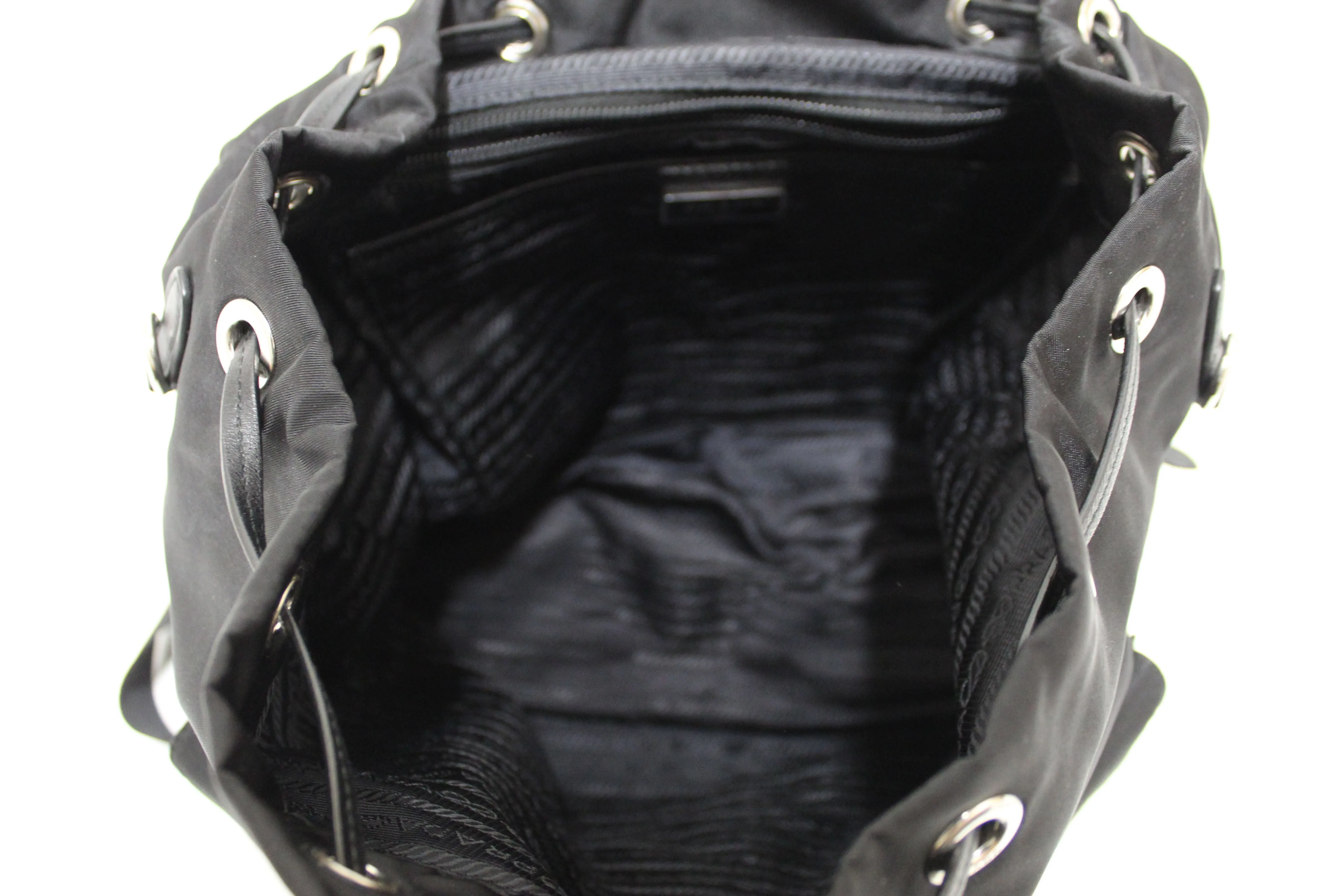 Authentic Prada Black Nylon with Blue/White Leather Strap Elektra Tessuto Backpack