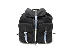 Authentic Prada Black Nylon with Blue/White Leather Strap Elektra Tessuto Backpack