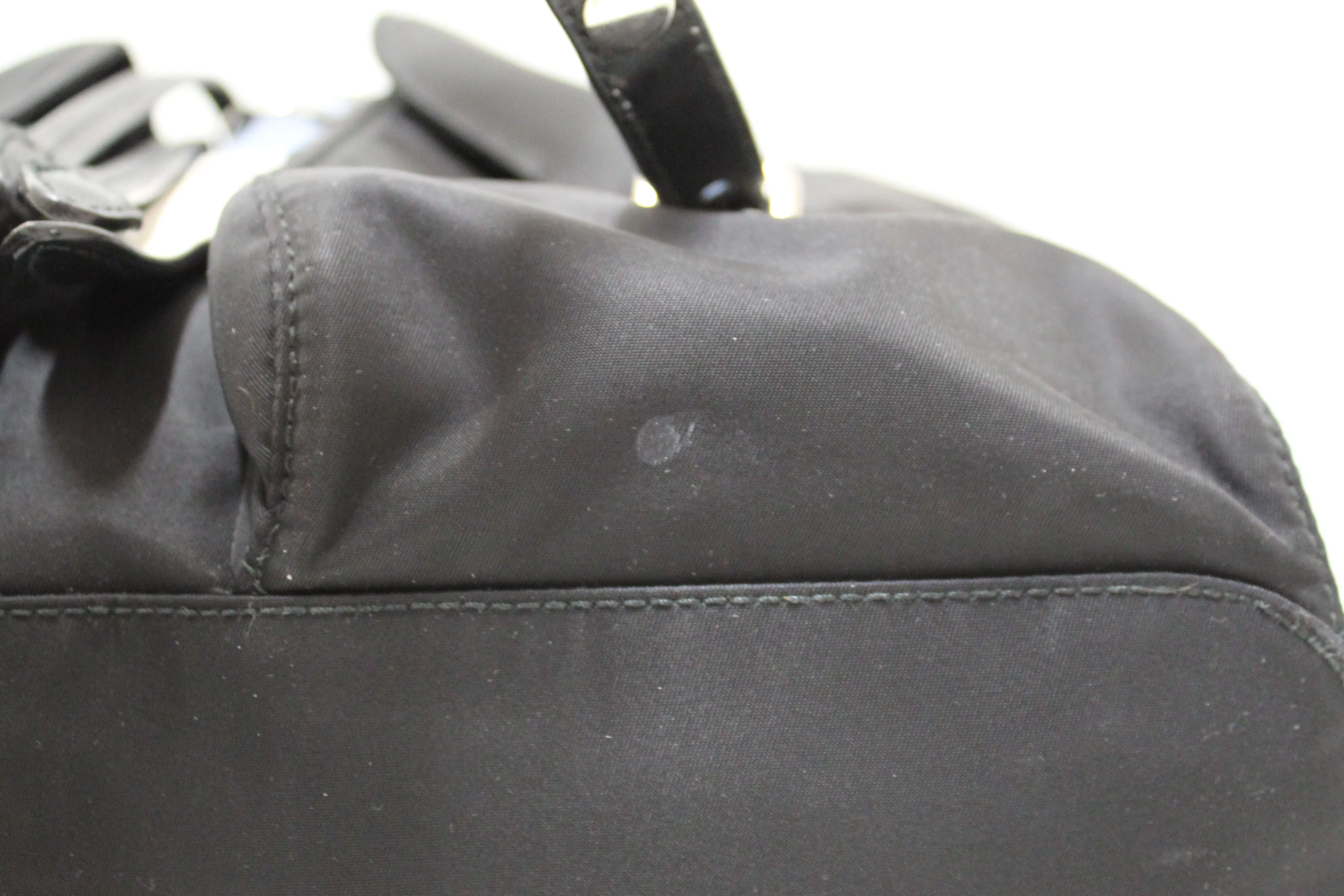 Authentic Prada Black Nylon with Blue/White Leather Strap Elektra Tessuto Backpack