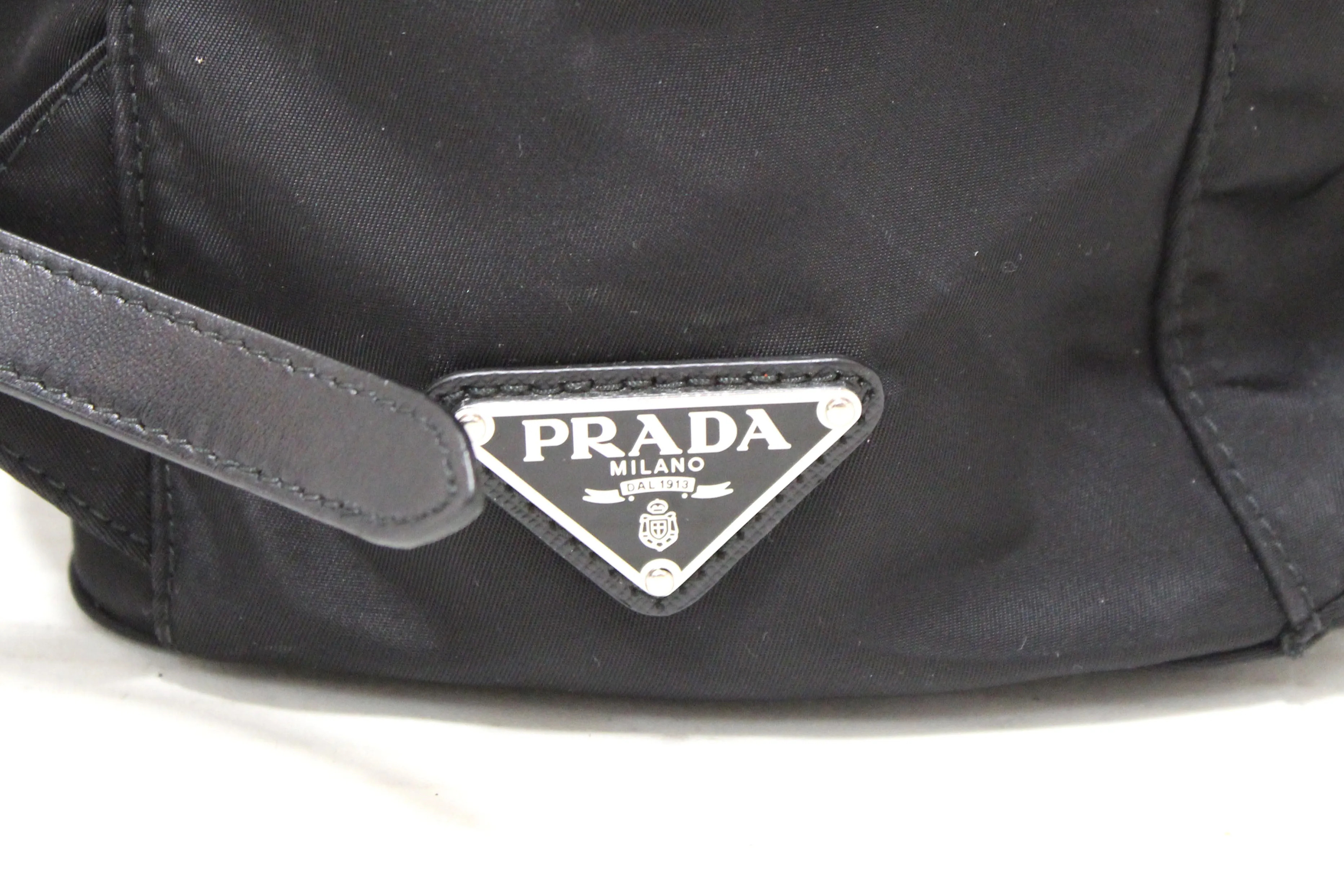 Authentic Prada Black Nylon with Blue/White Leather Strap Elektra Tessuto Backpack