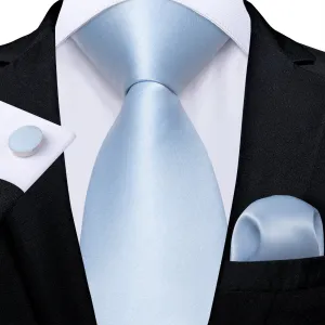 Baby Blue Silk Tie, Pocket Square and Cufflinks