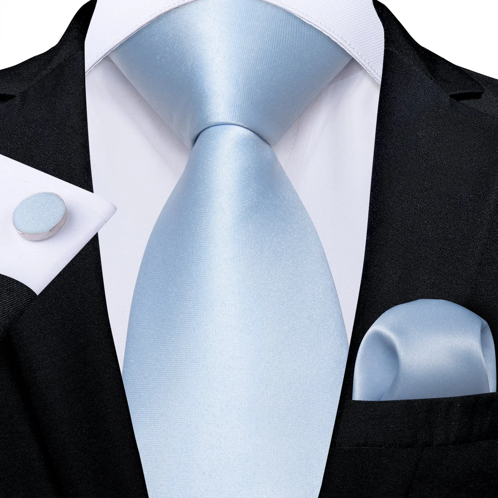 Baby Blue Silk Tie, Pocket Square and Cufflinks