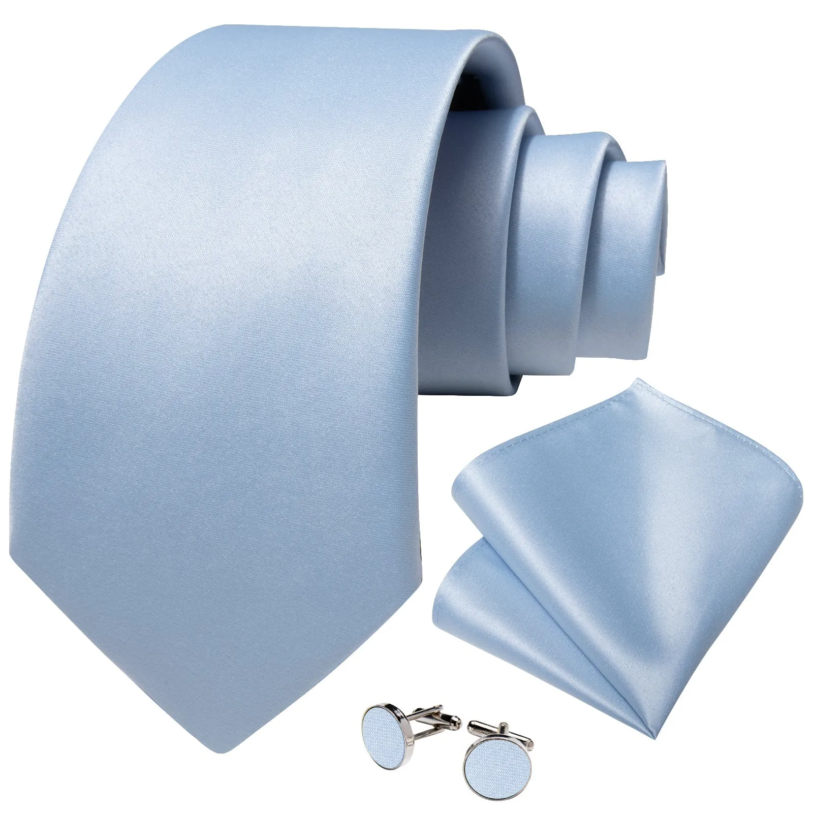 Baby Blue Silk Tie, Pocket Square and Cufflinks