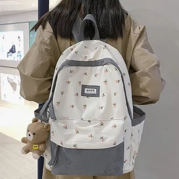 Beary Cute Kawaii Two-Tone Floral Backpack with Kawaii Charm
