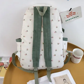 Beary Cute Kawaii Two-Tone Floral Backpack with Kawaii Charm