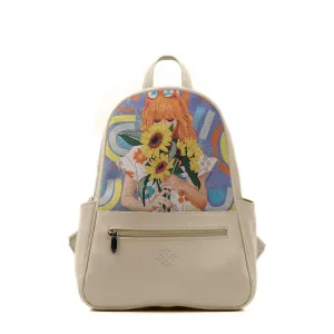 Beige Vivid Backpack Sun Flower