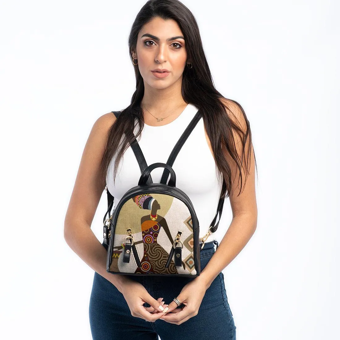 Black Mini Backpack African Art