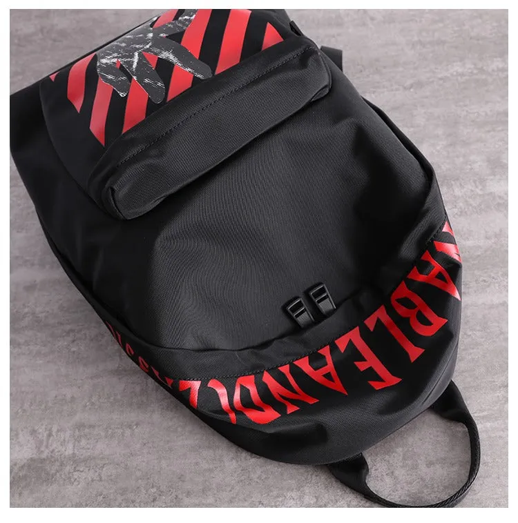 Black Nylon Graphic Satchel Backpack Womens School Backpacks Bag Nylon Travel Rucksack for Ladies