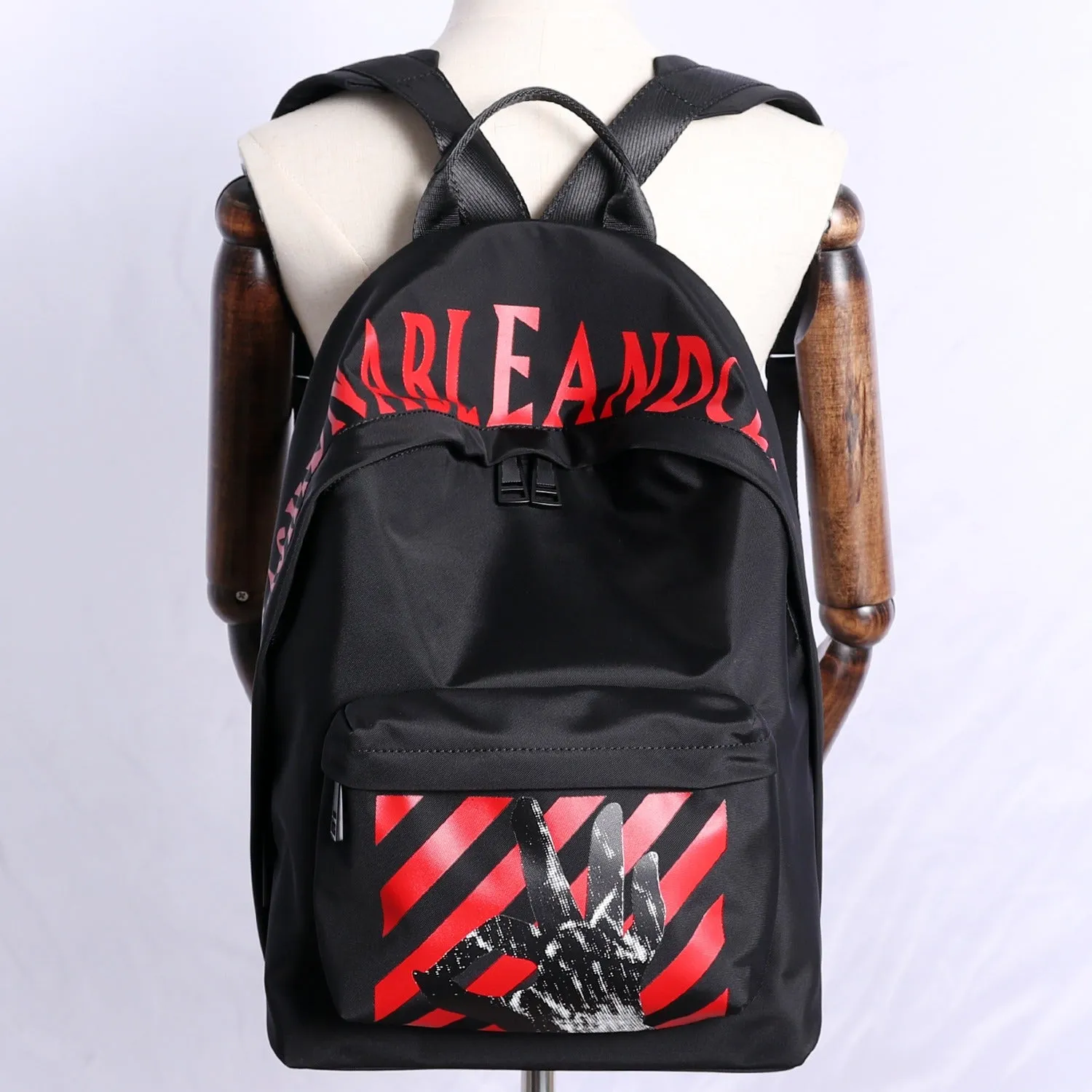 Black Nylon Graphic Satchel Backpack Womens School Backpacks Bag Nylon Travel Rucksack for Ladies