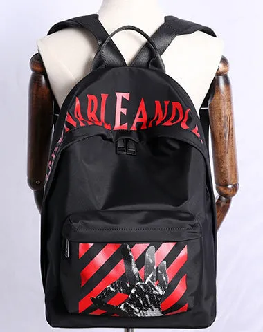 Black Nylon Graphic Satchel Backpack Womens School Backpacks Bag Nylon Travel Rucksack for Ladies