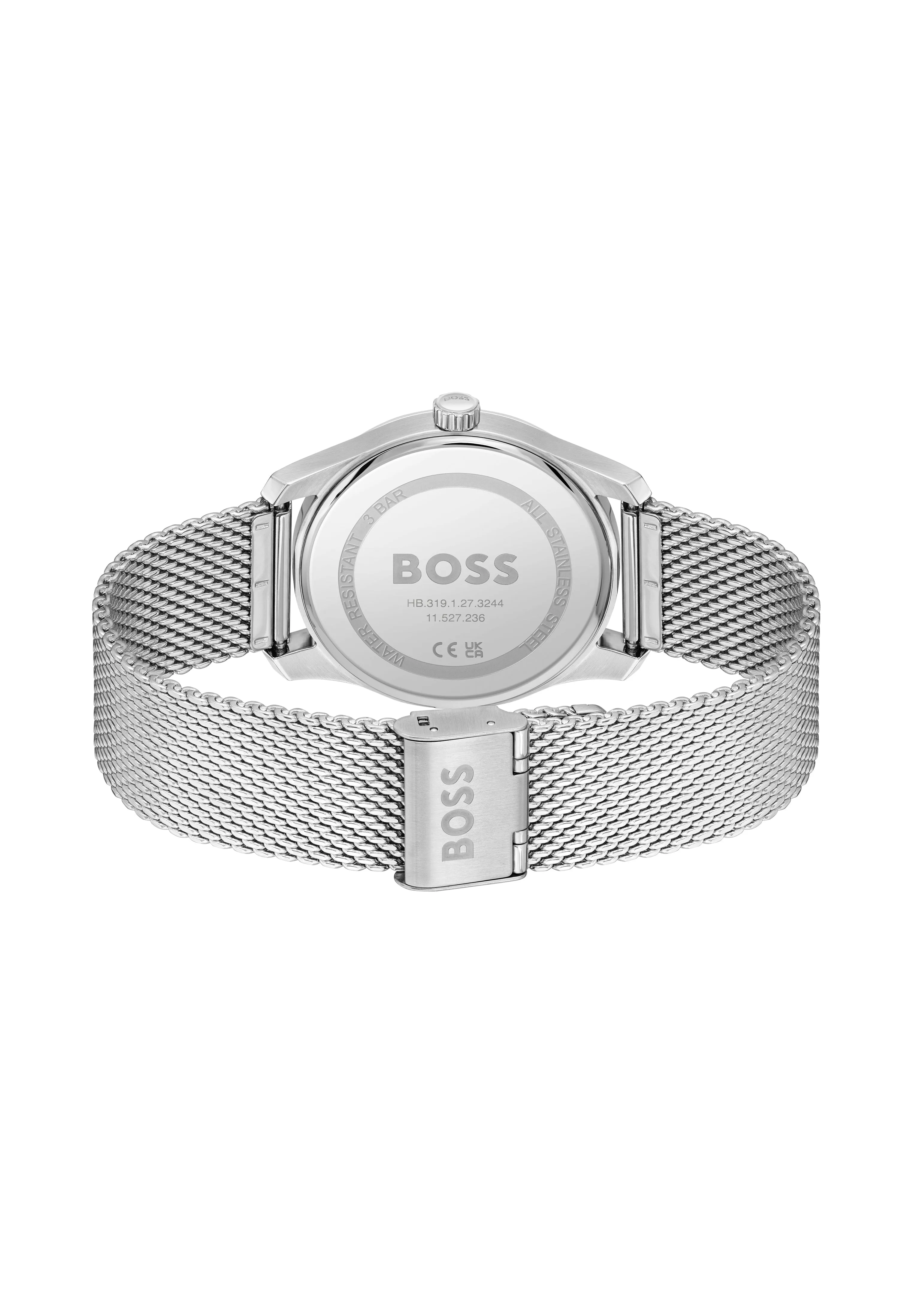 BOSS Mens Principle Blue Roman Dial Mesh Bracelet Stainless Steel Watch