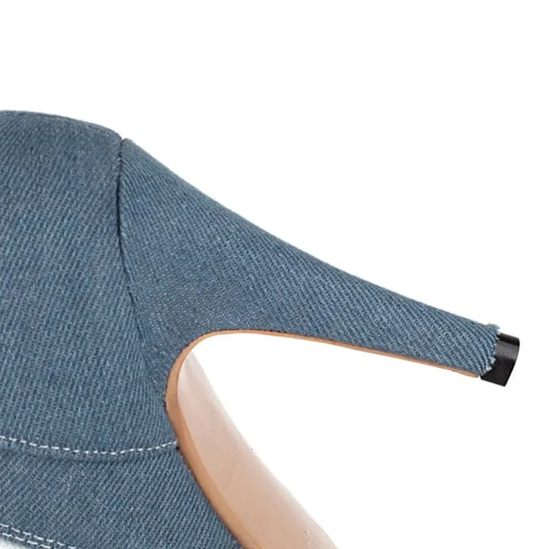BRIANNA Design Women's Stylish Elegant Fashion Indigo Dark Blue Light Blue & Black Denim Zipper & Bow Design Boot Shoes