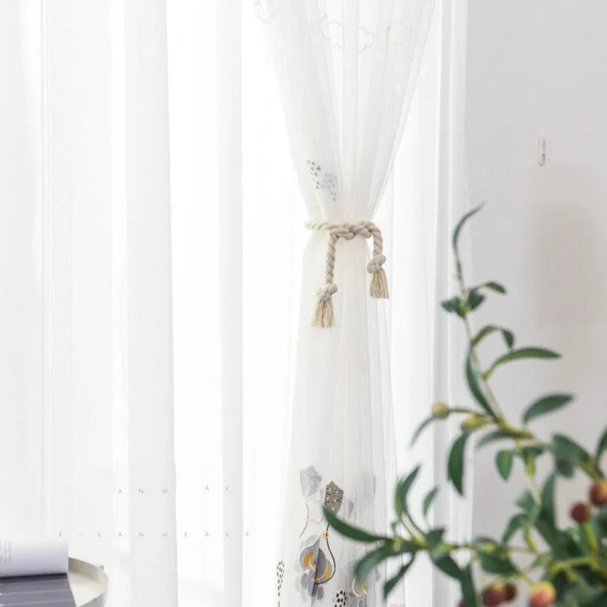 Charming Gray Elephant Embroidered Voile Curtains for Kids' Rooms