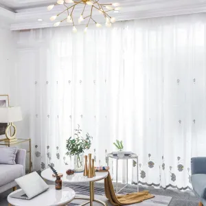 Charming Gray Elephant Embroidered Voile Curtains for Kids' Rooms