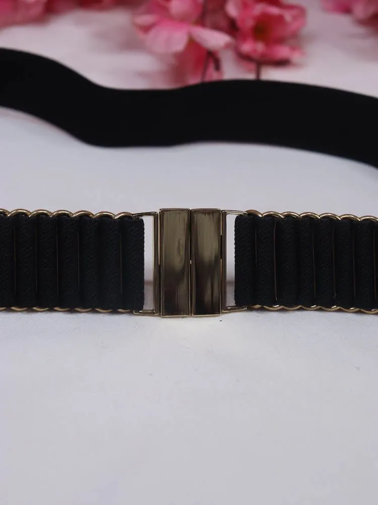 Chic Black Elastic Belt w/ Gold Buckle - Fashionable Accessory