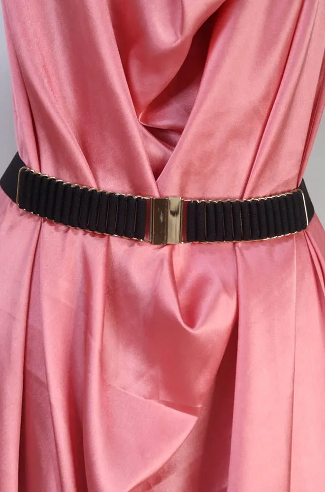 Chic Black Elastic Belt w/ Gold Buckle - Fashionable Accessory