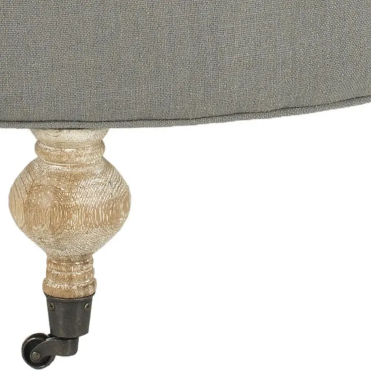 Clara Tufted Round Ottoman - Granite/Pickled Oak