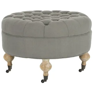 Clara Tufted Round Ottoman - Granite/Pickled Oak