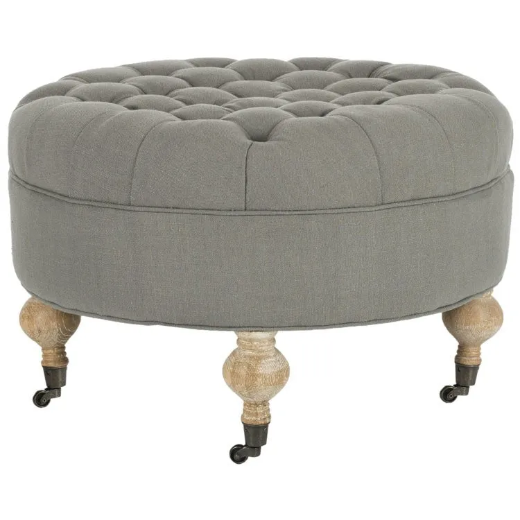 Clara Tufted Round Ottoman - Granite/Pickled Oak