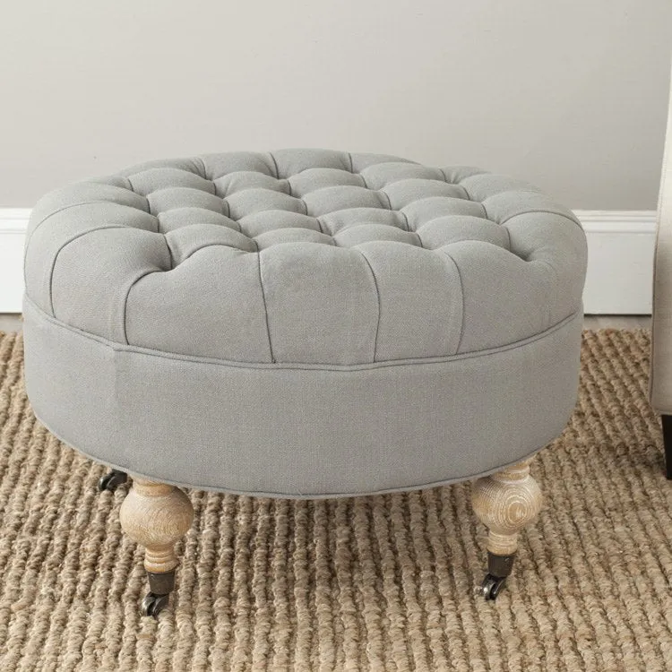 Clara Tufted Round Ottoman - Granite/Pickled Oak