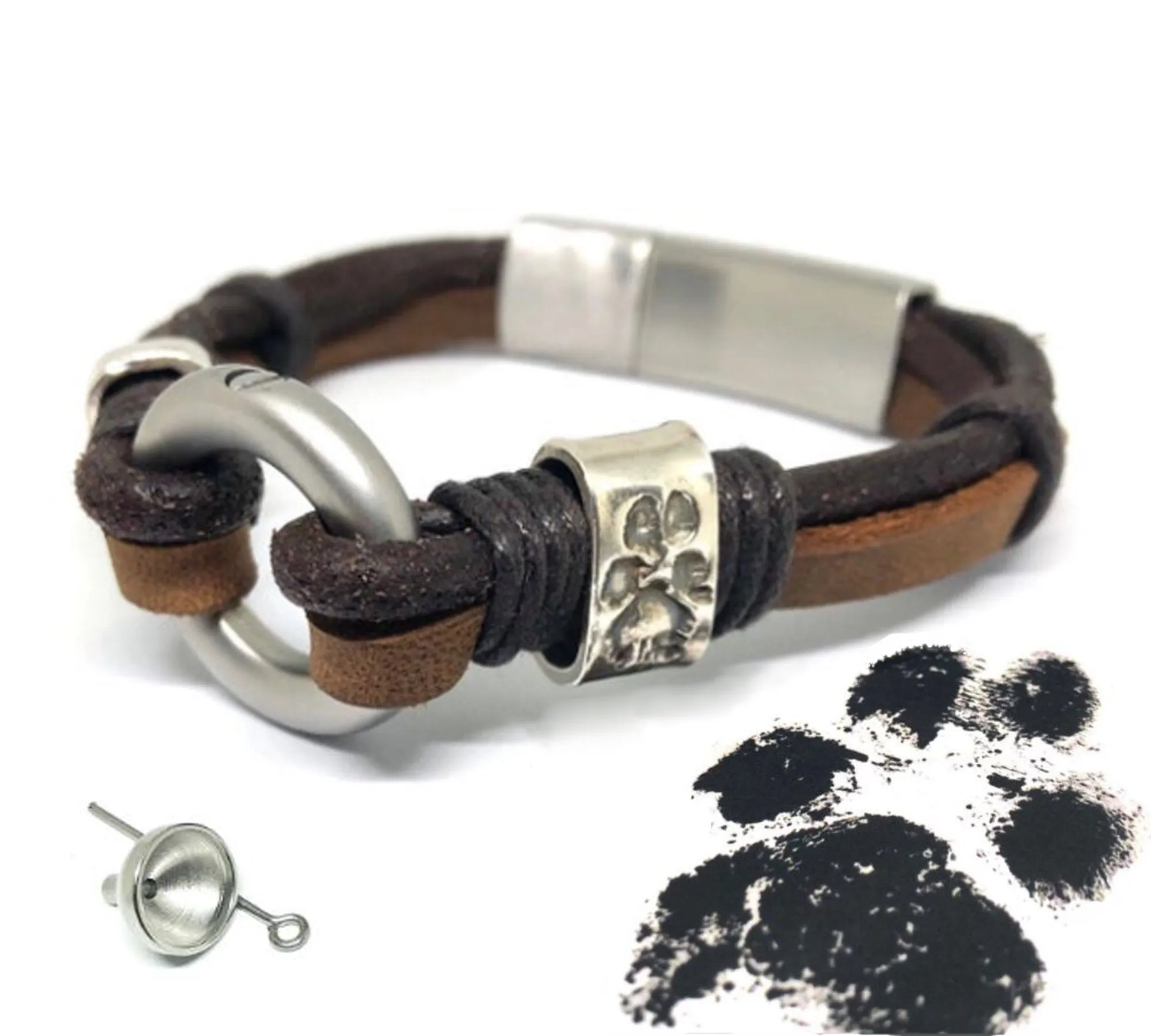 Classic Black Leather Memorial Urn Bracelet