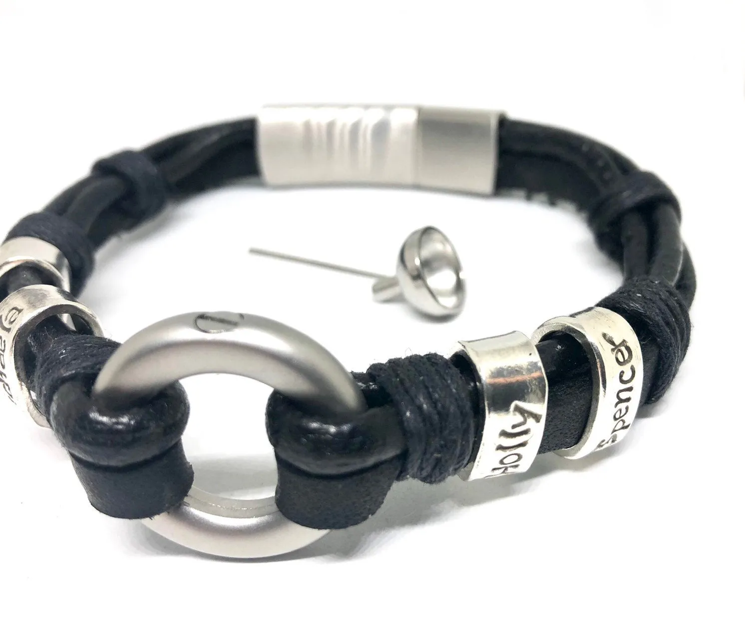 Classic Black Leather Memorial Urn Bracelet