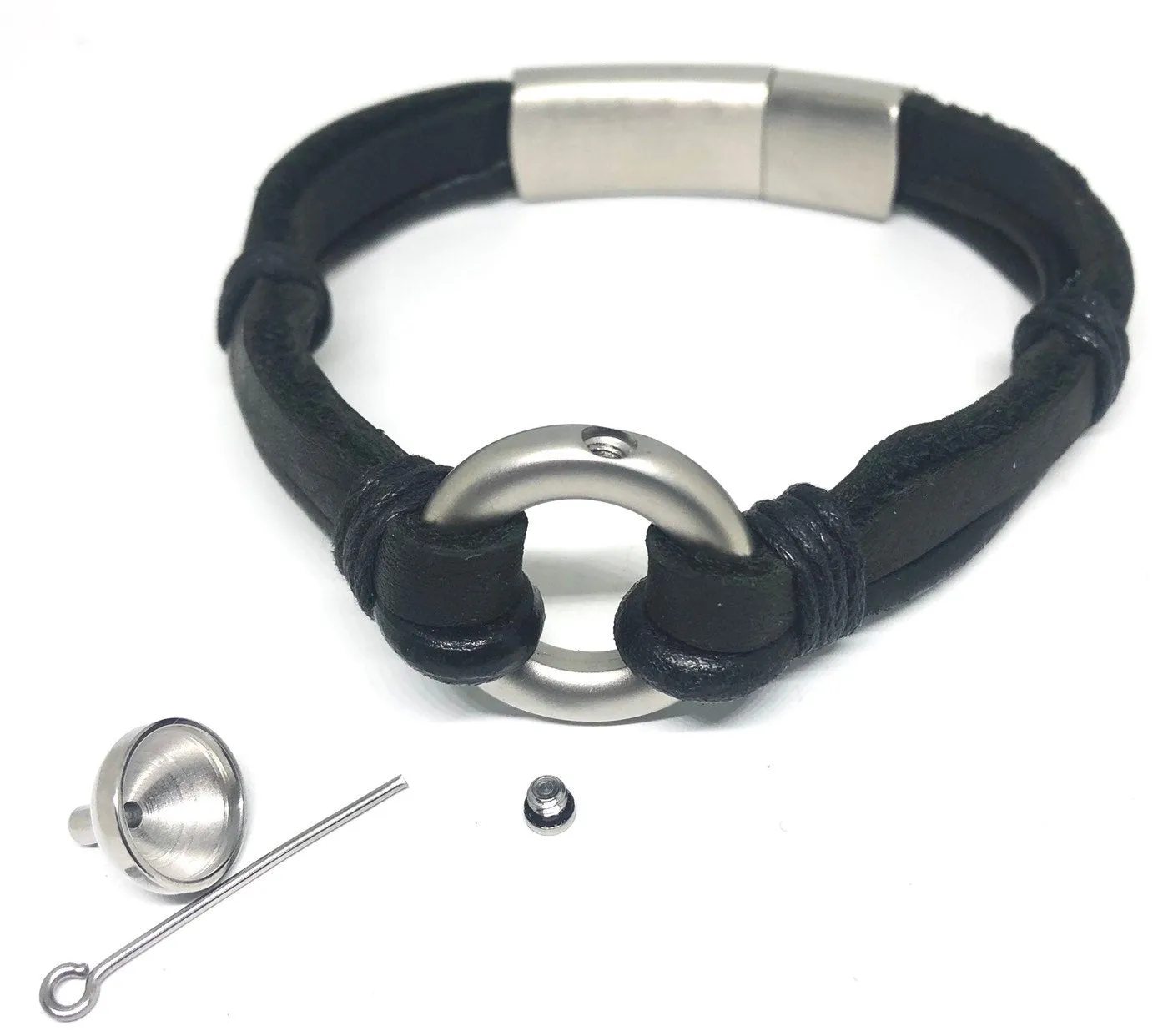 Classic Black Leather Memorial Urn Bracelet