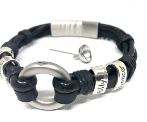 Classic Black Leather Memorial Urn Bracelet