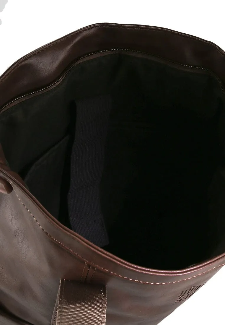 Distressed Leather Expedition Tote Backpack - Camel