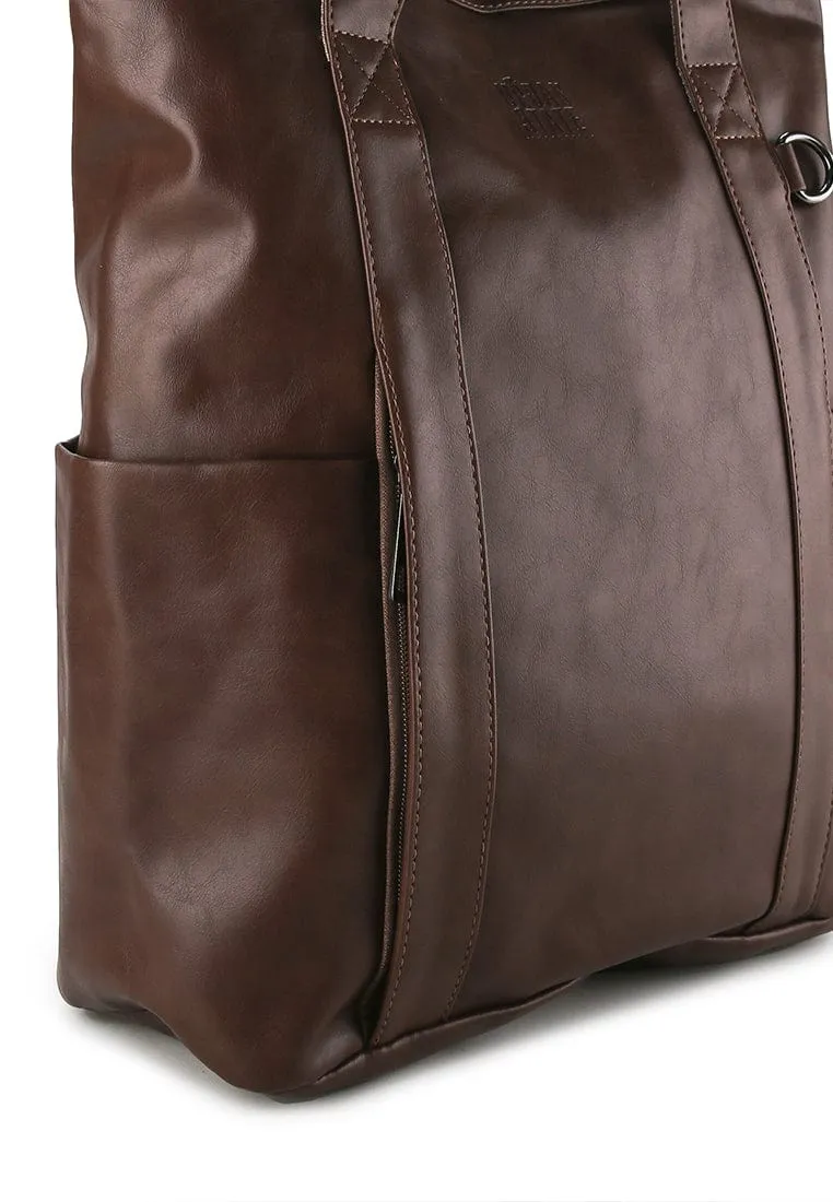 Distressed Leather Expedition Tote Backpack - Camel