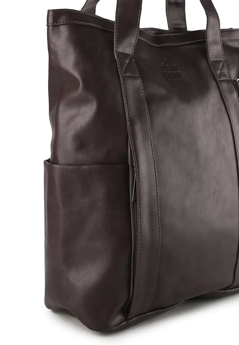 Distressed Leather Expedition Tote Backpack - Dark Brown