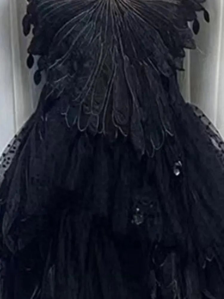 Feather Hollow V-Neck Suspender Dress