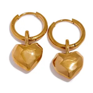 Gold Heart Drop Hoop Earrings