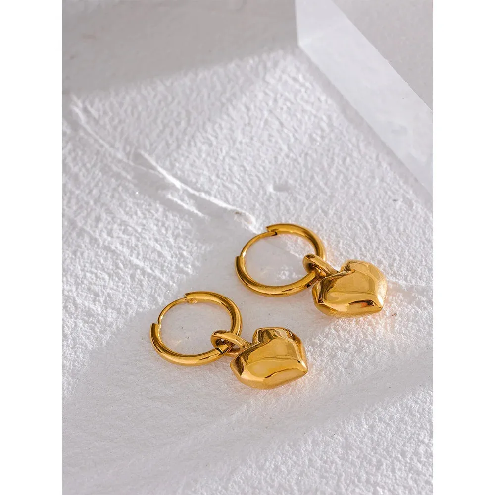 Gold Heart Drop Hoop Earrings