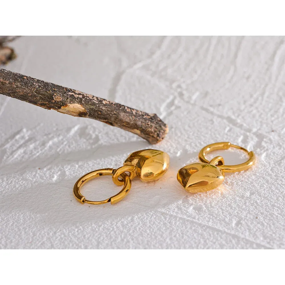 Gold Heart Drop Hoop Earrings