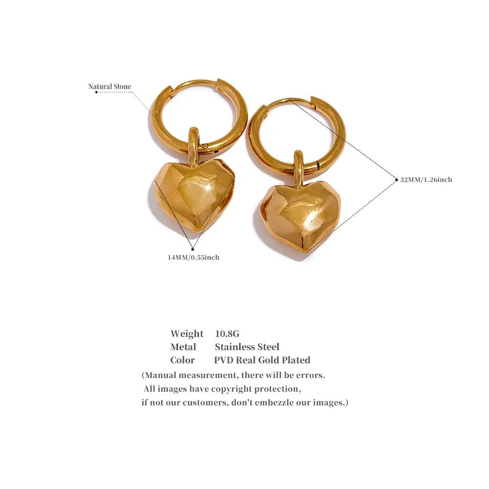 Gold Heart Drop Hoop Earrings