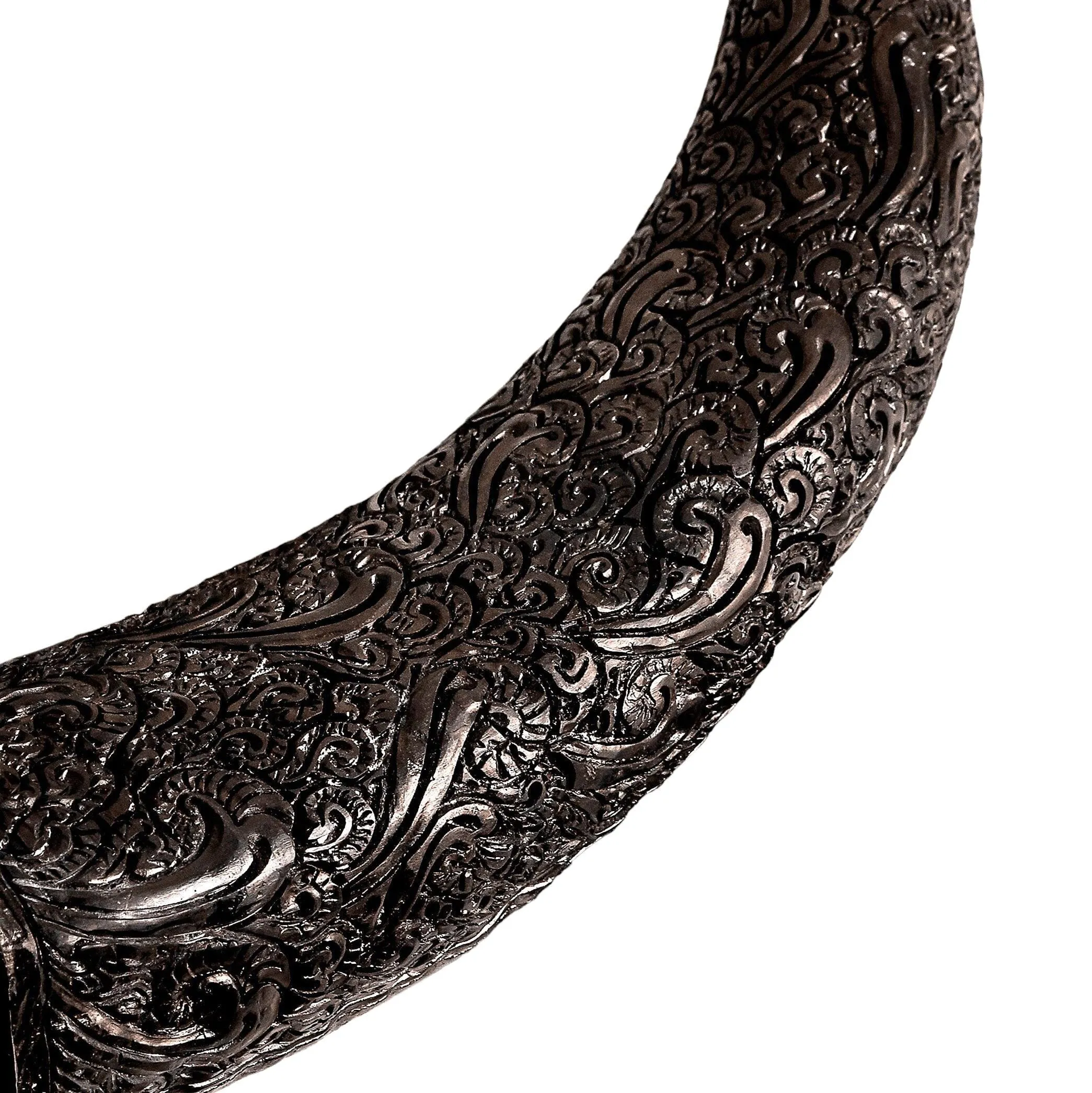 Hand Carved Cow Skull - Matte Black Boho