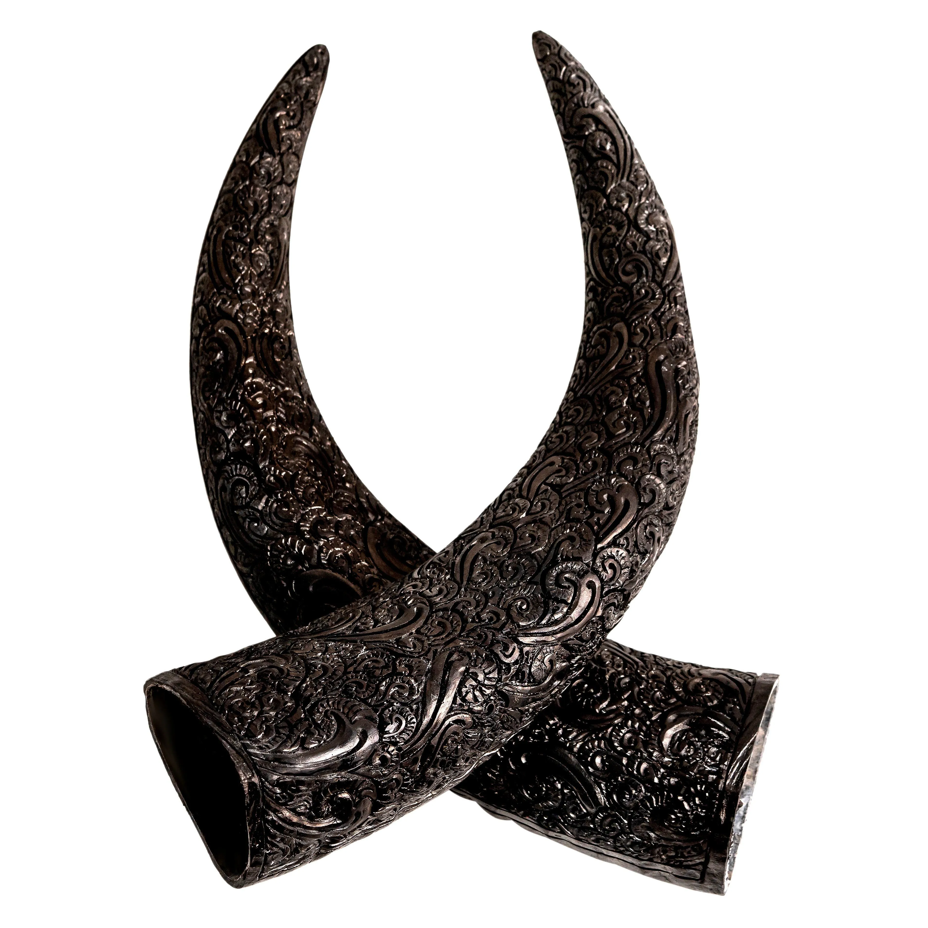 Hand Carved Cow Skull - Matte Black Boho