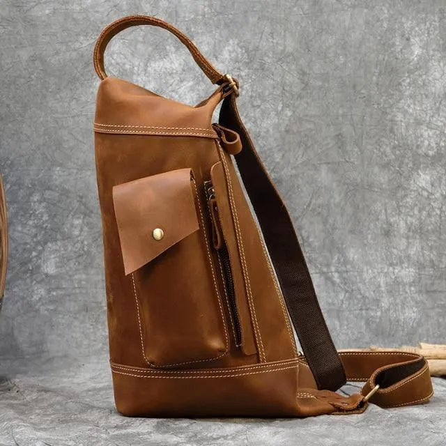 Leather Bags For Men Leather Backpack Daypack Travel Bag